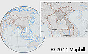 Gray Location Map of Laos, lighten, semi-desaturated, hill shading