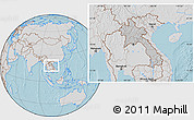 Gray Location Map of Laos, lighten, semi-desaturated, land only, hill shading