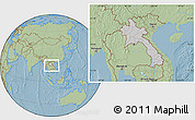 Gray Location Map of Laos, savanna style outside, hill shading outside