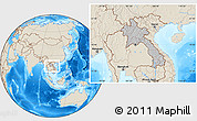Gray Location Map of Laos, shaded relief outside, hill shading