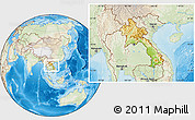 Physical Location Map of Laos, lighten, land only