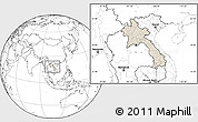 Shaded Relief Location Map of Laos, blank outside
