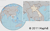 Shaded Relief Location Map of Laos, gray outside, hill shading