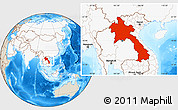 Shaded Relief Location Map of Laos, highlighted continent