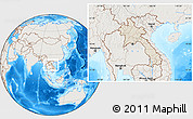 Shaded Relief Location Map of Laos, lighten, land only