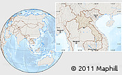 Shaded Relief Location Map of Laos, lighten