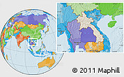 Shaded Relief Location Map of Laos, political outside