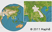 Shaded Relief Location Map of Laos, satellite outside