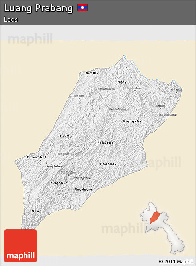 Classic Style 3D Map of Luang Prabang, single color outside
