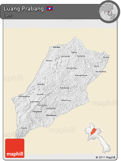 Classic Style 3D Map of Luang Prabang, single color outside