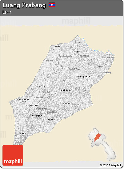 Classic Style 3D Map of Luang Prabang, single color outside