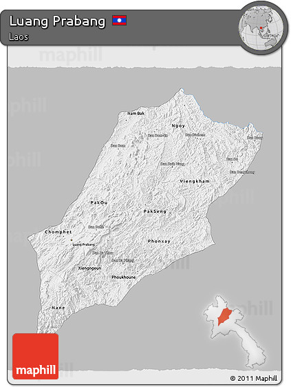 Gray 3D Map of Luang Prabang, single color outside