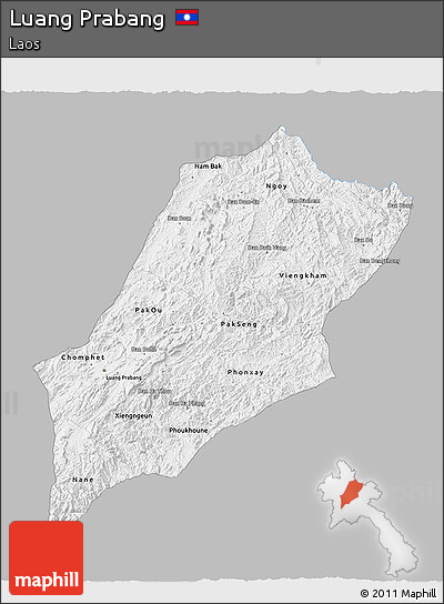 Gray 3D Map of Luang Prabang, single color outside