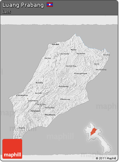 Gray 3D Map of Luang Prabang, single color outside