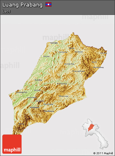 Physical 3D Map of Luang Prabang, cropped outside