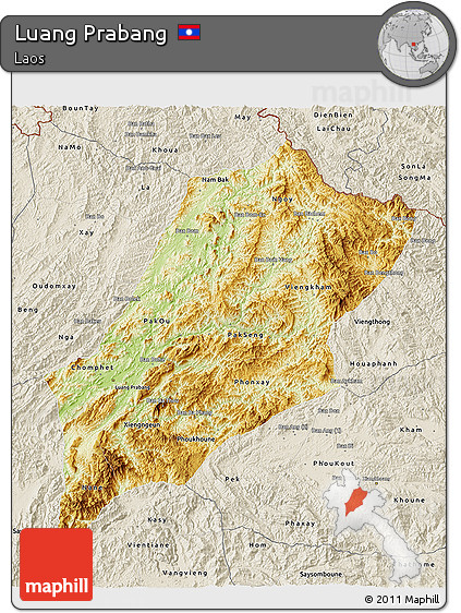 Physical 3D Map of Luang Prabang, shaded relief outside