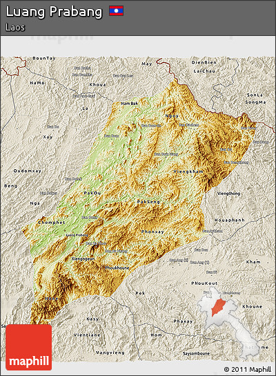 Physical 3D Map of Luang Prabang, shaded relief outside