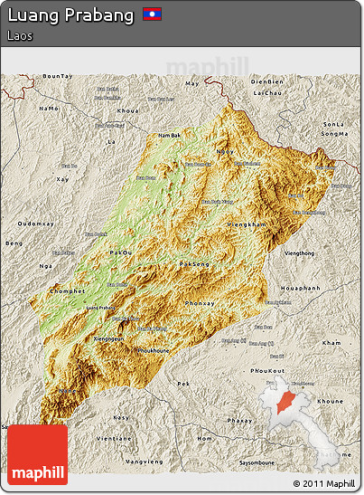 Physical 3D Map of Luang Prabang, shaded relief outside