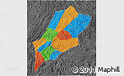 Political 3D Map of Luang Prabang, darken, desaturated