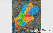 Political 3D Map of Luang Prabang, darken, semi-desaturated