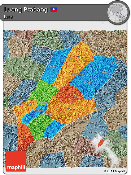 Political 3D Map of Luang Prabang, semi-desaturated