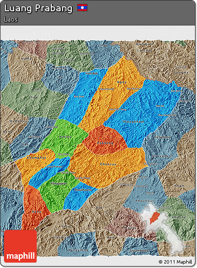 Political 3D Map of Luang Prabang, semi-desaturated