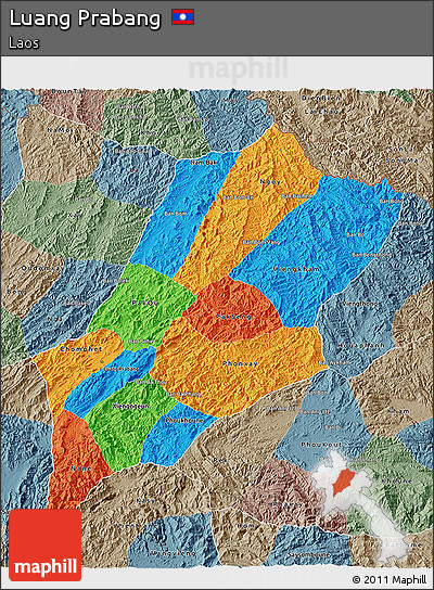 Political 3D Map of Luang Prabang, semi-desaturated