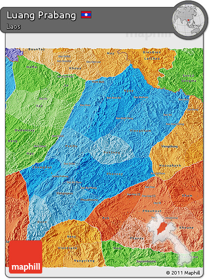 Political Shades 3D Map of Luang Prabang