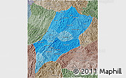 Political Shades 3D Map of Luang Prabang, semi-desaturated