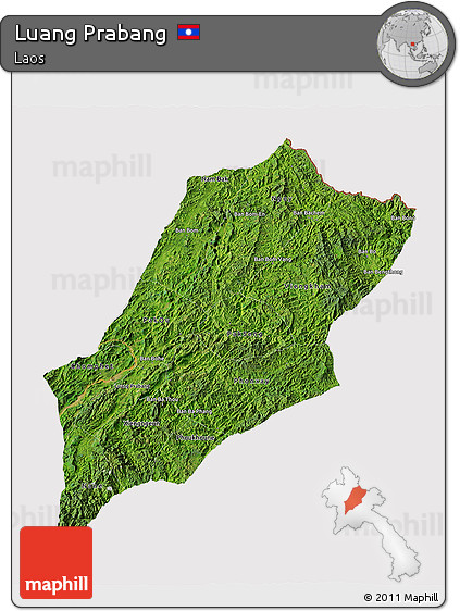 Satellite 3D Map of Luang Prabang, cropped outside