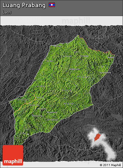 Satellite 3D Map of Luang Prabang, darken, desaturated