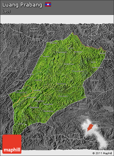 Satellite 3D Map of Luang Prabang, desaturated