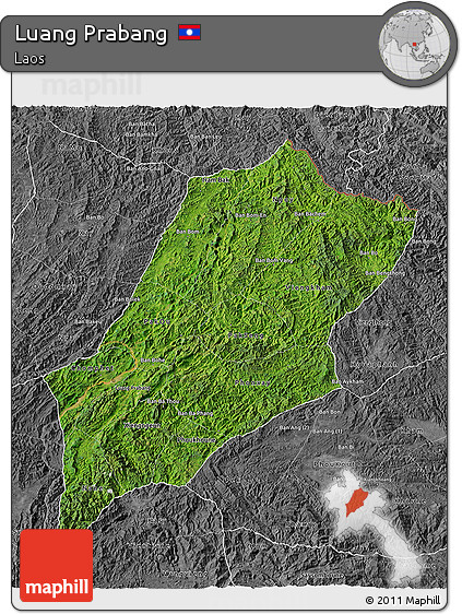 Satellite 3D Map of Luang Prabang, desaturated