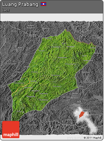 Satellite 3D Map of Luang Prabang, desaturated