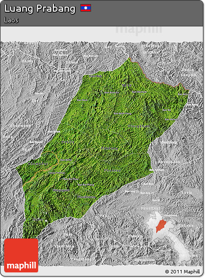 Satellite 3D Map of Luang Prabang, lighten, desaturated