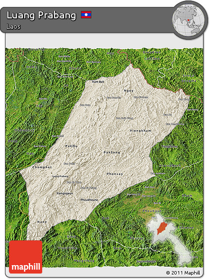 Shaded Relief 3D Map of Luang Prabang, satellite outside