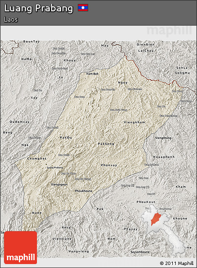 Shaded Relief 3D Map of Luang Prabang, semi-desaturated
