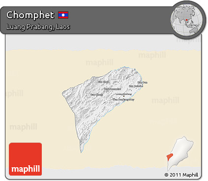 Classic Style 3D Map of Chomphet, single color outside