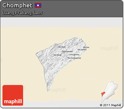 Classic Style 3D Map of Chomphet, single color outside
