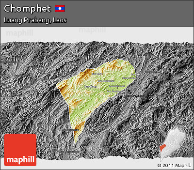 Physical 3D Map of Chomphet, darken, desaturated