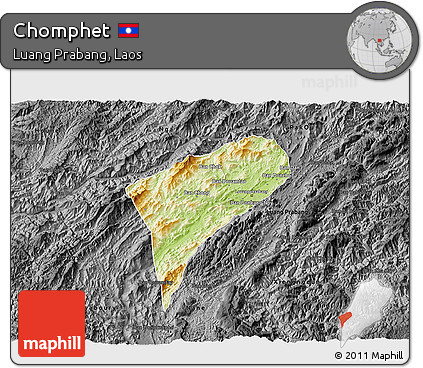 Physical 3D Map of Chomphet, darken, desaturated