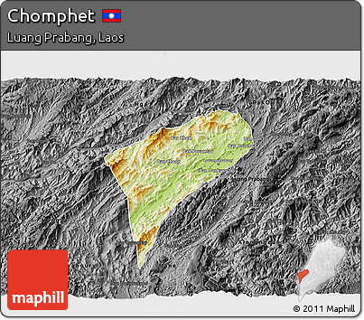 Physical 3D Map of Chomphet, darken, desaturated