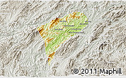 Physical 3D Map of Chomphet, lighten, semi-desaturated