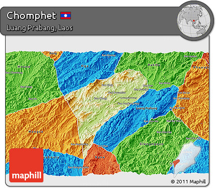 Physical 3D Map of Chomphet, political outside