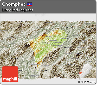 Physical 3D Map of Chomphet, semi-desaturated