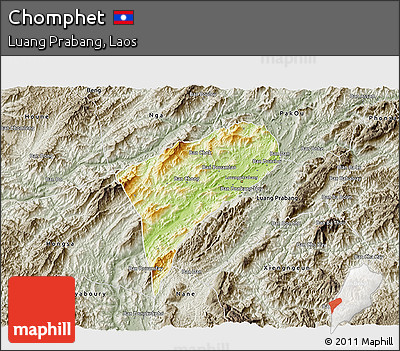 Physical 3D Map of Chomphet, semi-desaturated