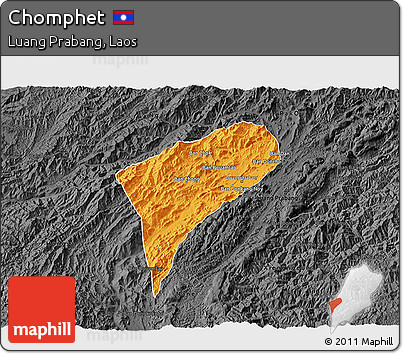 Political 3D Map of Chomphet, darken, desaturated