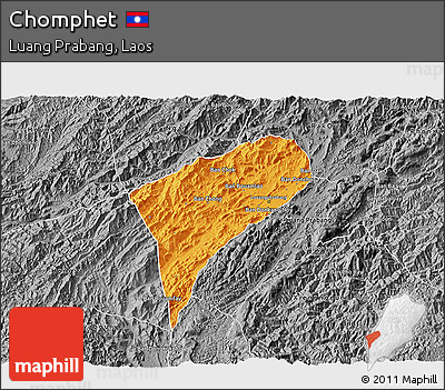 Political 3D Map of Chomphet, desaturated