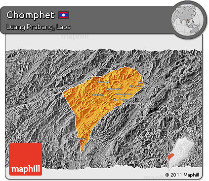Political 3D Map of Chomphet, desaturated