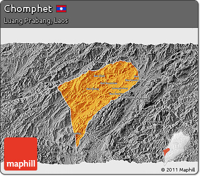 Political 3D Map of Chomphet, desaturated